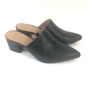A New Day 7 Black Pointed Toe Slip On Heels Mules